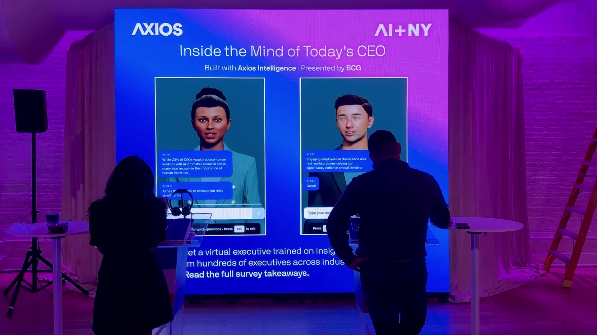 Axios x BCG: An interactive AI installation built with Ansera that turned Axios CEO research into a live conversation at AI New York Tech Week.